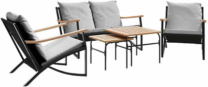 5-Piece Patio Balcony Furniture Set, Outdoor Metal Bistro Set with Weather-Resistant Cushions, Powder-Coated Steel Garden Seating for Terrace, Backyard, Deck