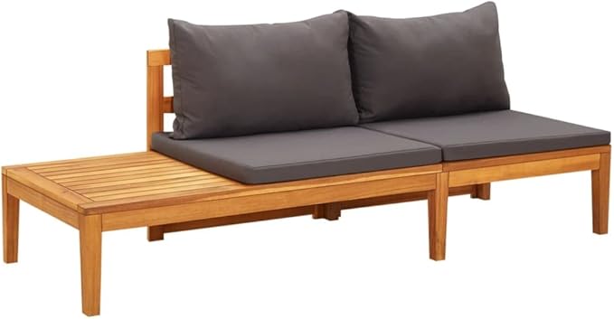 Patio Bench with Table Dark Gray Cushions Solid Acacia Wood Outdoor Chairs Furniture Outdoor Patio Furniture Set - Photo 1
