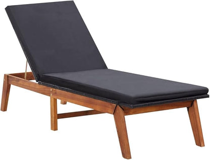 Cushioned Chaise Lounge Set, Adjustable Lounge Chairs for Outdoor Patio, Pool, Garden, Sun Lounger with Cushion, Poly Rattan and Solid Acacia Wood