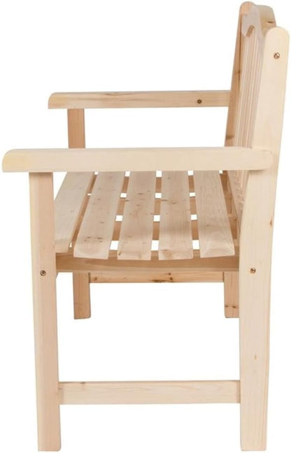 Pemberly Row Traditional Cedar Wood Patio Garden Bench, Beige Finish, 43 in Seat, Moisture-Resistant Kiln-Dried Wood, Perfect for Porch, Patio, Backyard or Indoor Seating