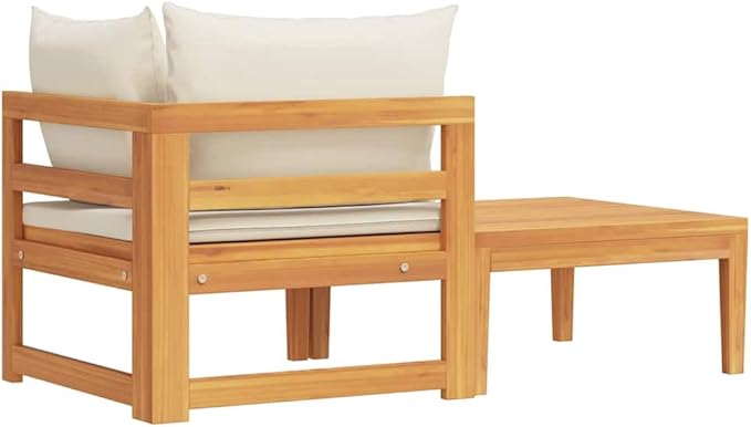 Cream White Solid Acacia Wood Medium Durable Garden Lounge Set 2-Piece Corner Sofa with Weather-Resistant Cushions for Outdoor Patio Balcony Sunroom Relaxation
