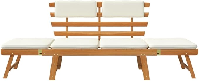 Patio Bench with Cushions, Bench with Backrest, Garden Bench, Park Bench for Patio, Garden, Yard, Lawn,2-in-1 74.8" Solid Acacia Wood
