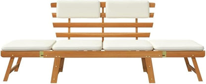 Patio Bench with Cushions, Bench with Backrest, Garden Bench, Park Bench for Patio, Garden, Yard, Lawn,2-in-1 74.8" Solid Acacia Wood