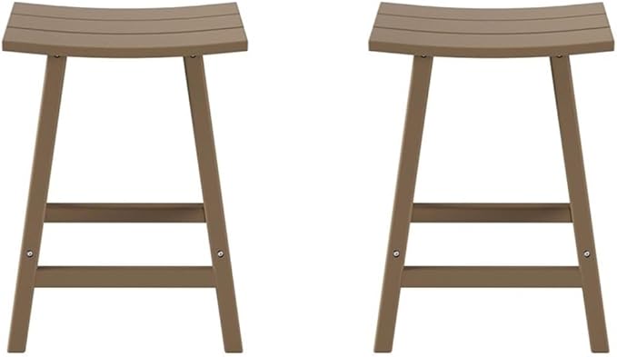 Costaelm All-Weather Bar Stools Set of 2, 24" Height Outdoor Bar Stools, Adirondack Poly Patio Bar Stool for Patio, Deck, Kitchen Counter and Garden, Weathered Wood
