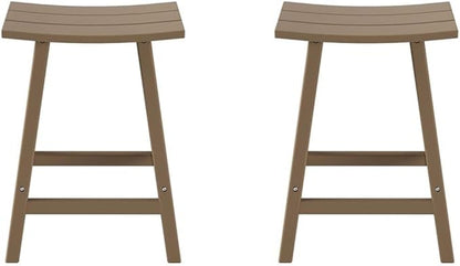 Costaelm All-Weather Bar Stools Set of 2, 24" Height Outdoor Bar Stools, Adirondack Poly Patio Bar Stool for Patio, Deck, Kitchen Counter and Garden, Weathered Wood