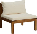 Cream White Modular Outdoor Sectional Middle Sofa 27.2 in Solid Acacia Wood Frame Patio Seating for Garden - Photo 1