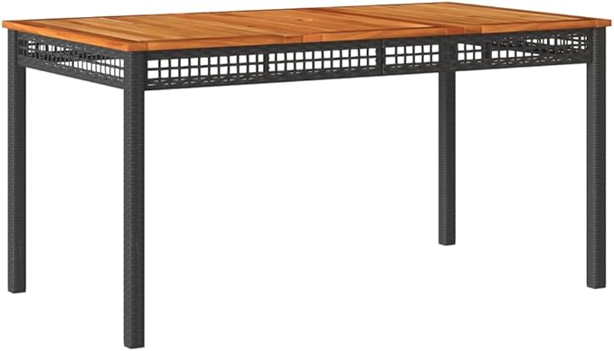 Contemporary Rectangular Garden Table Black and Brown Outdoor Dining Set with Acacia Wood Top and Poly Rattan Seating - Photo 3
