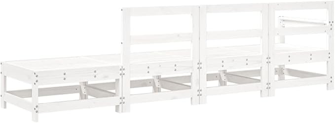 White Solid Pine Patio Sectional Couch 26x24x28 in Modular Outdoor Seating Set Seats 4 for Garden Balcony and Terrace