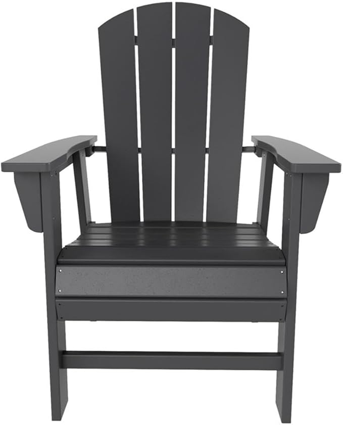 Costaelm Outdoor Fire Pit Chair, Patio hdpe Balcony Pool Adirondack Chair, Modern Front Porch Backyard Chair, Garden Resin Lounge Chair for Outside, Gray