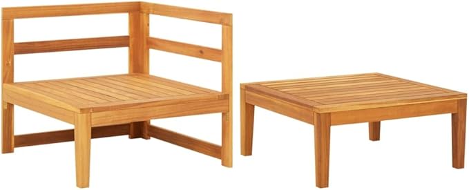 2 Piece Patio Lounge Set with Cream White Cushions Acacia Wood Outdoor Chairs Furniture Outdoor Patio Furniture Set - Photo 3