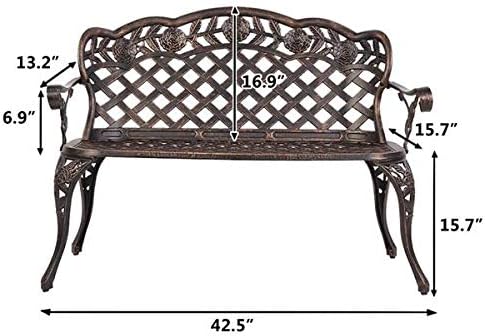 42.5inch Bronze Outdoor Garden Bench Patio Park Bench Patio Seating Sturdy Patio Bench Porch Bench Furniture Chair Seat for Outside, Backyard, Park, Lawn 108 x 60 x 83cm