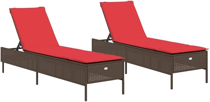 Patio Sun Lounger Brown, Adjustable Outdoor Chaise Lounge with Removable Cushions - Photo 2