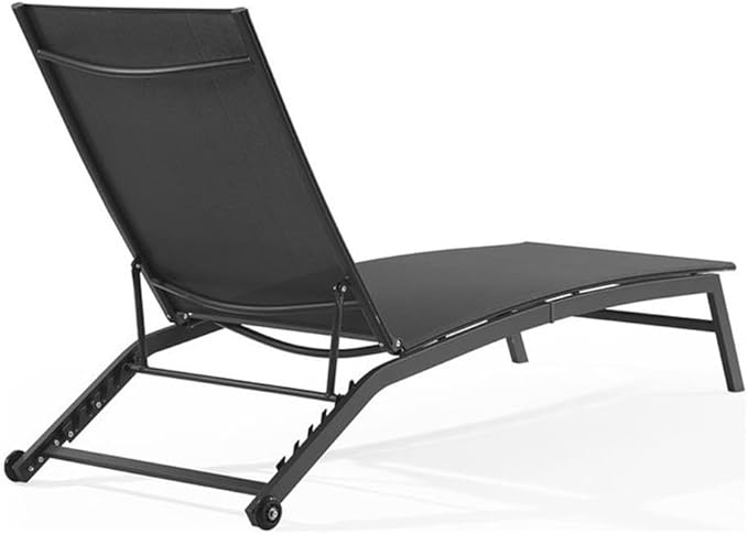 Pemberly Row Outdoor Chaise Lounge Chair, Charcoal Textilene Sling Fabric, Matte Black Powder-Coated Steel Frame - Photo 4