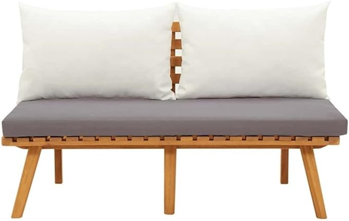 BOWERY HILL Solid Acacia Wood Garden Bench, Natural Finish, 45.3 x 25.6 in, Rectangular Design, Weather-Resistant Cushions, Durable Outdoor Seating for Patio, Balcony, or Garden, Seats 2 Adults