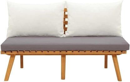 BOWERY HILL Solid Acacia Wood Garden Bench, Natural Finish, 45.3 x 25.6 in, Rectangular Design, Weather-Resistant Cushions, Durable Outdoor Seating for Patio, Balcony, or Garden, Seats 2 Adults