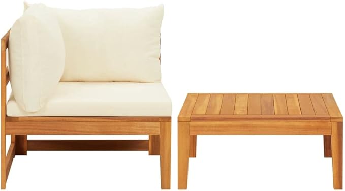 2 Piece Patio Lounge Set with Cream White Cushions, Modern Patio Furniture, Mid Century Modern Patio Furniture - Photo 2