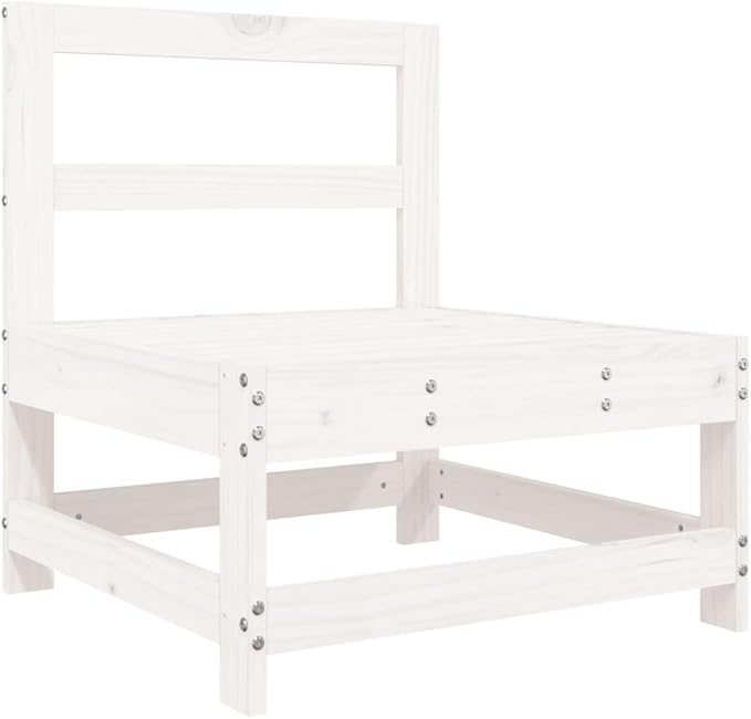 Outdoor Modular Lounge Sofa, Large Solid Pine Wood Garden Patio Middle Seat, Rustic White Finish, 3-Person Modular Seating for Balcony, Porch, and Terrace