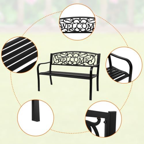50" Outdoor Garden Bench, Patio Furniture Metal Outdoor Chair with Cast Iron Frame - Photo 5