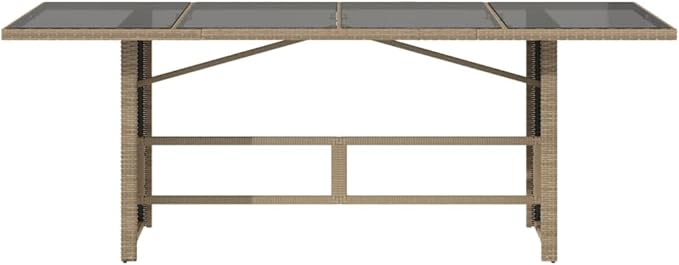 vidaXL Beige Rattan Patio Table - Glass top/Outdoor Garden Furniture - 74.8"x31.5"x29.5" | uv-Resistant