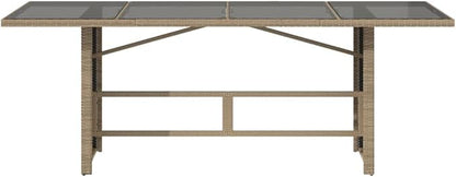 vidaXL Beige Rattan Patio Table - Glass top/Outdoor Garden Furniture - 74.8"x31.5"x29.5" | uv-Resistant