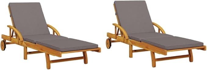 Solid Acacia Wood Adjustable Chaise Lounge Set of 2, 78.7 in Outdoor Recliner with Cushions - Photo 1