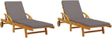 Solid Acacia Wood Adjustable Chaise Lounge Set of 2, 78.7 in Outdoor Recliner with Cushions - Photo 1