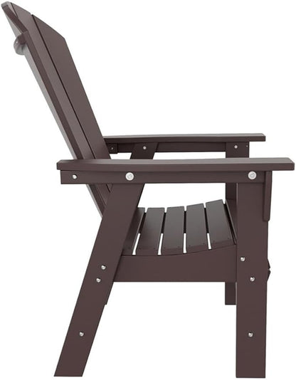 Costaelm Outdoor Adirondack Chair, HDPE Patio Balcony Chairs, Portside Seashell Nautical Curveback Adirondack Chair and Fire Pit Chairs, Dark Brown