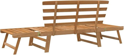 Solid Acacia Wood Garden Bench Brown Large 2-in-1 Convertible Daybed for Patio Balcony Backyard Outdoor Lounge Seating