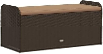 Storage Bench Brown PE Rattan, Powder-Coated Steel Frame, Foam Medium Cushion, 2-Seater Outdoor Patio Furniture, Weatherproof Garden Bench Patio Bench