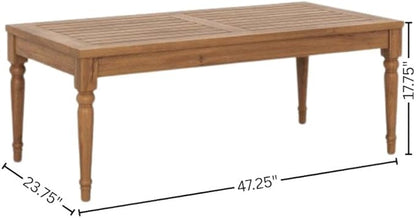 Brown Solid Wood Coffee Table for Patio, Rectangular Coffee Table with Timeless Design for Garden, Deck, or Outdoor Seating Areas