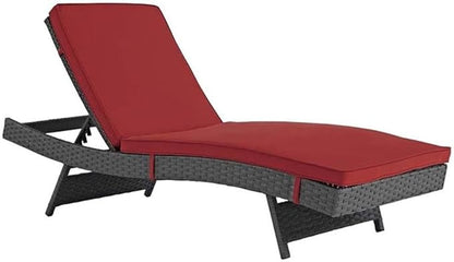 Modway Sojourn Wicker Rattan Outdoor Patio Sunbrella Fabric Chaise Lounge in Canvas Red