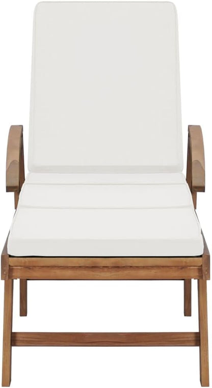Set of 2 Extra Long Solid Teak Wood Sun Loungers with Cream Cushions, Outdoor Patio Poolside Reclining Chaise Chairs with Wheels, Adjustable Backrest