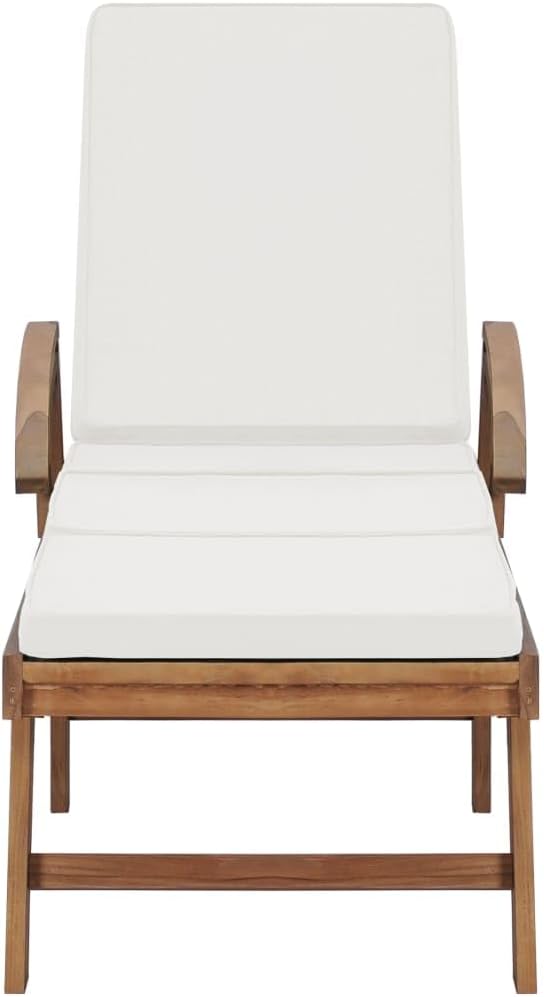 Sun Loungers with Cushions 2 pcs Solid Teak Wood Cream Patio Chairs Outdoor Furniture Outdoor Chairs Suitable for - Photo 3