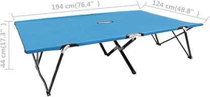 Double Blue Folding Patio Chaise Lounge 48.8x76.4x17.3 in Steel Frame 600D Fabric Outdoor Recliner for Garden Terrace Balcony