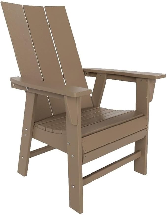 Costaelm Outdoor Adirondack Chair, HDPE Patio Balcony Chairs, Portside Seashell Nautical Curveback Adirondack Chair and Fire Pit Chairs, Weathered Wood
