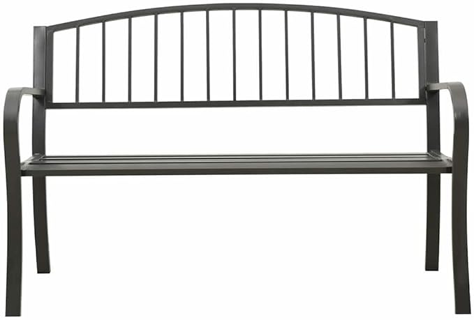 Outdoor Garden Bench 3-Seater, Heavy Duty Metal Patio Bench for Backyard, Deck, and Porch, Weather-Resistant Rectangular Park Bench, Modern Grey