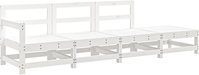 White Solid Pine Patio Sectional Couch 26x24x28 in Modular Outdoor Seating Set Seats 4 for Garden Balcony and Terrace