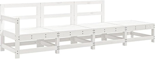 White Solid Pine Patio Sectional Couch 26x24x28 in Modular Outdoor Seating Set Seats 4 for Garden Balcony and Terrace