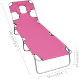 Pink Folding Sun Lounger Outdoor Chaise Lounge Chair 74.4x22.8x10.6 in Powder-Coated Steel Frame Adjustable Backrest - Photo 2