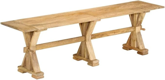 Solid Mango Wood Outdoor Bench, Large Durable Natural Wood Garden Bench for Patio, 63 Inch Long Weather-Resistant Hardwood Seating for Three People, Easy Maintenance Modern