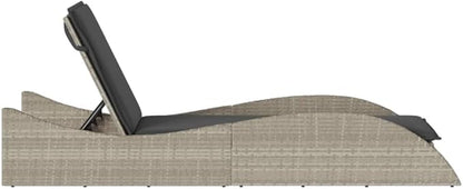Outdoor Chaise Lounge in Light Grey, 31.8x9.3x11.3 in Poly Rattan Reclining Sun Lounger with 3-Position Backrest, Weather-Resistant Cushion for Patio, Poolside, Balcony and Garden