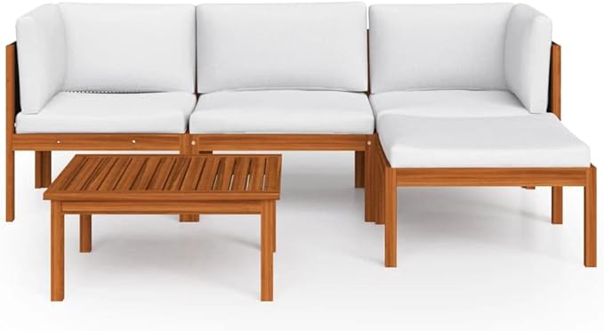 5-Piece Outdoor Lounge Set with Plush Cushions, Solid Acacia Wood Patio Furniture for Garden and Deck - Photo 3