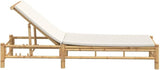 Bamboo Sun Lounger Cream 78" Outdoor Chaise Lounge Adjustable Backrest Patio Recliner with Cushion for Poolside Garden - Photo 5