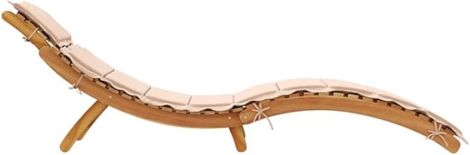 Solid Acacia Wood Sun Lounger with Padded Cushion, Adjustable & Foldable Outdoor Chaise Lounge for Patio Poolside Garden - Photo 4