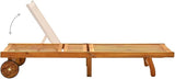 Acacia Wood Sunlounger with Green Cushion, Adjustable Backrest, Wheels for Easy Moving - Photo 6