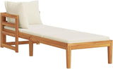 Acacia Wood Outdoor Chaise Lounge with Detachable Armrest Cream White 73" Patio Daybed Cushioned All Weather for Garden - Photo 2
