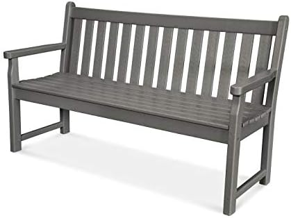 POLYWOOD Traditional Garden Bench, 3-Person, 48 Inch Wide, Outdoor Patio Bench, Composite Furniture for Porch, Dock, Slate Grey
