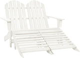White Fir Wood 2-Seater Ergonomic Adirondack Chair with Ottoman for Outdoor Patio Garden - Photo 1