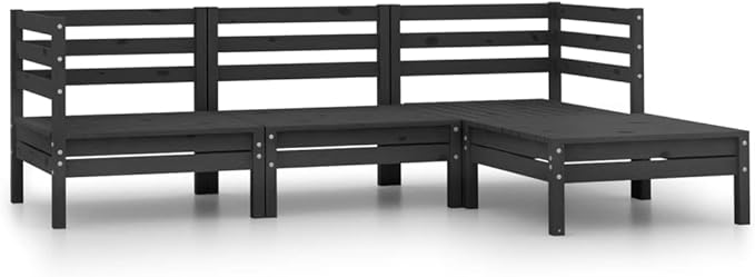 4-Piece Garden Lounge Set, Solid Pinewood Modular Patio Sofa with Footstool, Rustic Black Outdoor Furniture for Backyard, Balcony and Conservatory