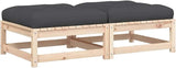 Solid Pine Wood Rustic Patio Footstool Set with Cushions, Gray Natural Wood Finish - Photo 2